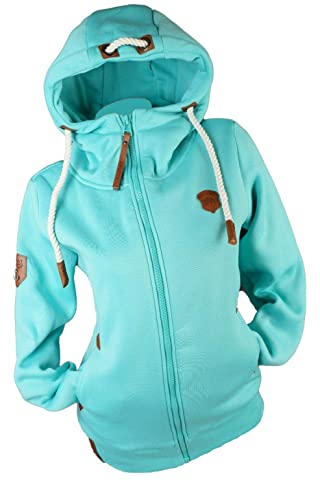 VIN TE Damen Sweat Jacke Kapuze Hoodie Fleece Übergangsjacke Anker Meliert Gestreift oder Unifarben S-7XL (as3, alpha, 6x_l, regular, regular, Aquablau-Uni1739) von VIN TE