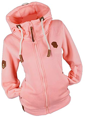 VIN TE Damen Sweat Jacke Kapuze Hoodie Fleece Übergangsjacke Anker Meliert Gestreift oder Unifarben S-7XL (as3, alpha, 6x_l, regular, regular, Rosa-Uni1739) von VIN TE