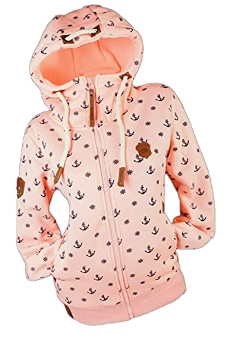 VIN TE Damen Sweat Jacke Kapuze Hoodie Fleece Übergangsjacke Anker Sterne Steuerrad S M L XL 2XL 3XL (5XL, Rosa-Steuerrad-2013) von VIN TE