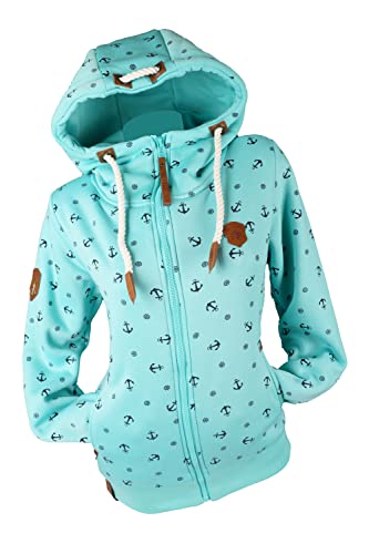 VIN TE Damen Sweat Jacke Kapuze Hoodie Fleece Übergangsjacke Anker meliert oder Unifarben S-7XL (Aquablau-2058, 3XL) von VIN TE