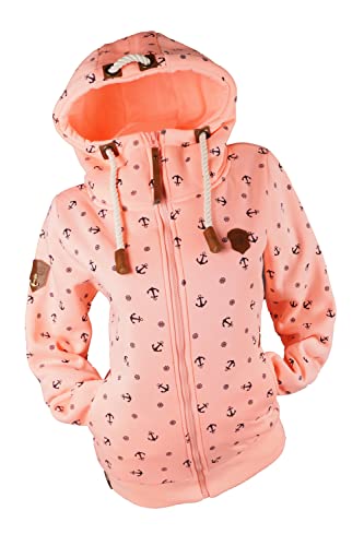 VIN TE Damen Sweat Jacke Kapuze Hoodie Fleece Übergangsjacke Anker meliert oder Unifarben S-7XL (Rosa-2058, 5XL) von VIN TE