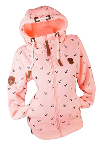 VIN TE Damen Sweat Jacke Kapuze Hoodie Fleece Übergangsjacke Anker meliert oder Unifarben S-7XL (Rosa-Anker2040, 4XL) von VIN TE