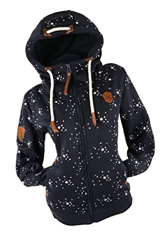 VIN TE Damen Sweat Jacke Kapuze Hoodie Fleece Übergangsjacke Anker meliert oder Unifarben S M L XL 2XL 3XL (Blau-Sterne1900, M) von VIN TE