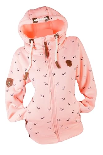 VIN TE Damen Sweat Jacke Kapuze Hoodie Fleece Übergangsjacke Anker meliert oder Unifarben S M L XL 2XL 3XL (Rosa-Anker2040, L) von VIN TE