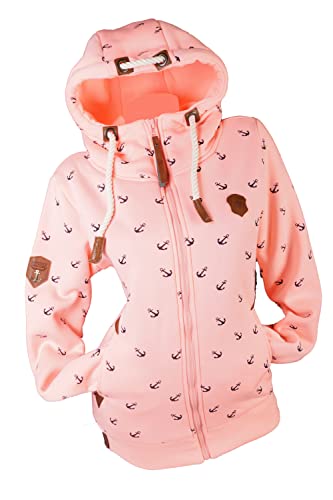 VIN TE Damen Sweat Jacke Kapuze Hoodie Fleece Übergangsjacke Anker meliert oder Unifarben S M L XL 2XL 3XL (Rosa-Anker2040, XXL) von VIN TE