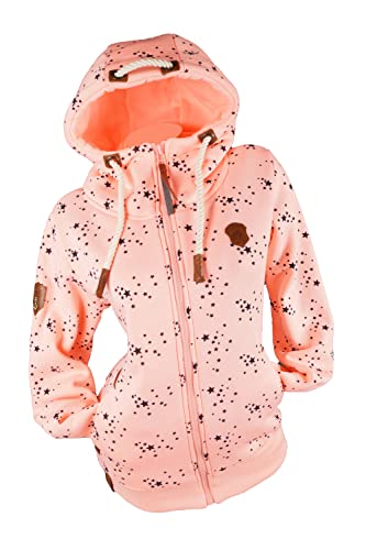 VIN TE Damen Sweat Jacke Kapuze Hoodie Fleece Übergangsjacke Anker meliert oder Unifarben S M L XL 2XL 3XL (Rosa-Sterne1900, M) von VIN TE