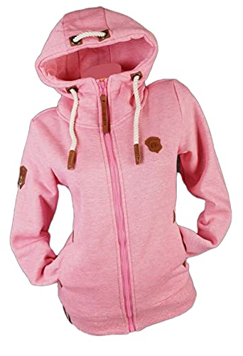 VIN TE Damen Sweat Jacke Kapuze Hoodie Fleece Übergangsjacke meliert S M L XL 2XL 3XL (Pink, XXL) von VIN TE