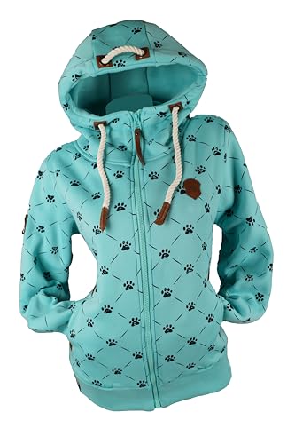 VIN TE Damen Sweat Jacke Kapuze Hoodie Fleece Übergangsjacke verschiedene Designs Schleifen Boote Anker M-3XL (Aquablau-2103, L) von VIN TE