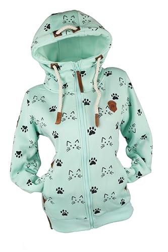VIN TE Damen Sweat Jacke Kapuze Hoodie Fleece Übergangsjacke verschiedene Designs Schleifen Boote Anker M-3XL (DE/NL/SE/PL, Alphanumerisch, XL, Regular, Regular, Türkis-cat2077) von VIN TE