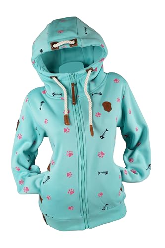 VIN TE Damen Sweat Jacke Kapuze Hoodie Fleece Übergangsjacke verschiedene Designs Schleifen Boote Anker M-3XL (DE/NL/SE/PL, Alphanumerisch, XXL, Regular, Regular, Aquablau-2134) von VIN TE