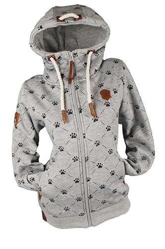 VIN TE Damen Sweat Jacke Kapuze Hoodie Fleece Übergangsjacke verschiedene Designs Schleifen Boote Anker M-3XL (Grau-2103, XXL) von VIN TE