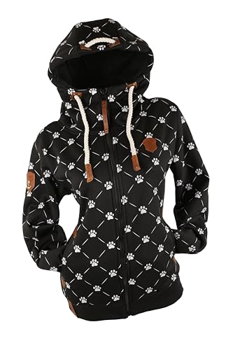 VIN TE Damen Sweat Jacke Kapuze Hoodie Fleece Übergangsjacke verschiedene Designs Schleifen Boote Anker M-3XL (Schwarz-2103, XXL) von VIN TE