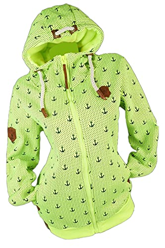 VIN TE Damen Sweat Jacke Kapuze Hoodie Fleece gefüttert Übergangsjacke Anker gepunktet M-7XL (Neongelb, L) von VIN TE