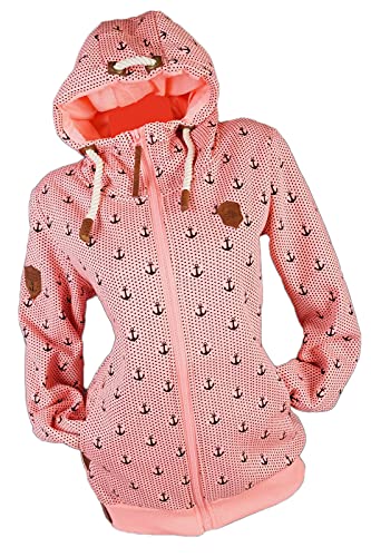 VIN TE Damen Sweat Jacke Kapuze Hoodie Fleece gefüttert Übergangsjacke Anker gepunktet M-7XL (Neonrosa, L) von VIN TE