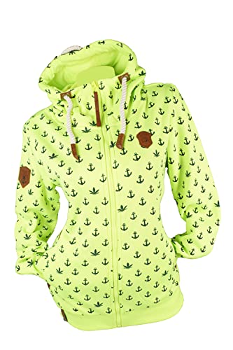 VIN TE Damen Sweat Jacke Kapuze Hoodie Fleece gefüttert Übergangsjacke Anker gepunktet Sterne Anker M-7XL (as3, alpha, 3x_l, regular, regular, Neongelb-178/179, 3XL) von VIN TE