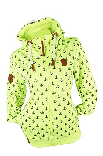 VIN TE Damen Sweat Jacke Kapuze Hoodie Fleece gefüttert Übergangsjacke Anker gepunktet Sterne Anker M-7XL (as3, alpha, 6x_l, regular, regular, Neongelb-178/179, 6XL) von VIN TE