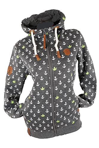 VIN TE Damen Sweat Jacke Kapuze Hoodie Fleece gefüttert Übergangsjacke Anker gepunktet Sterne Anker M-7XL (as3, alpha, 7x_l, regular, regular, Anthrazit-178/179, 7XL) von VIN TE