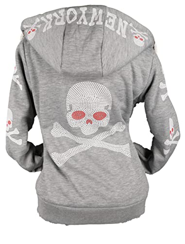 VIN TE Damen Sweat Jacke Kapuze Hoodie Fleece gefüttert Übergangsjacke Verschiedene Modelle Anker Sterne Herz (Grau-2117, L) von VIN TE