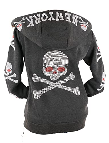 VIN TE Damen Sweat Jacke Kapuze Hoodie Fleece gefüttert Übergangsjacke Verschiedene Modelle Anker Sterne Herz (Anthrazit-2117, M) von VIN TE