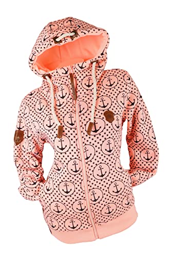 VIN TE Damen Sweat Jacke Kapuze Hoodie Fleece gefüttert Übergangsjacke verschiedene Modelle Anker Sterne Herz (Rosa-2071, XL) von VIN TE