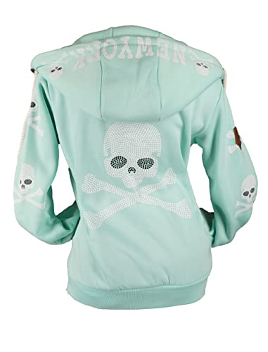 VIN TE Damen Sweat Jacke Kapuze Hoodie Fleece gefüttert Übergangsjacke Verschiedene Modelle Anker Sterne Herz (Türkis-2117, L) von VIN TE