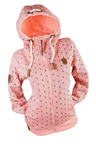 VIN TE Damen Sweat Jacke Kapuze Hoodie Übergangsjacke Fleece gefüttert Anker Dots Gestreift Streifen M-3XL (Rosa-1872, 4XL) von VIN TE