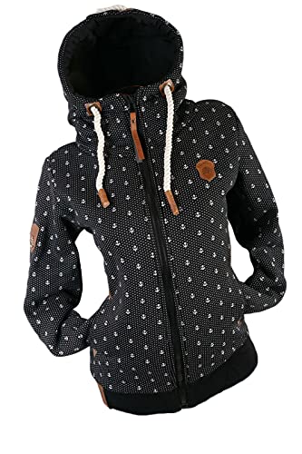 VIN TE Damen Sweat Jacke Kapuze Hoodie Übergangsjacke Fleece gefüttert Anker Dots Gestreift Streifen M-3XL (Schwarz-1872, 4XL) von VIN TE