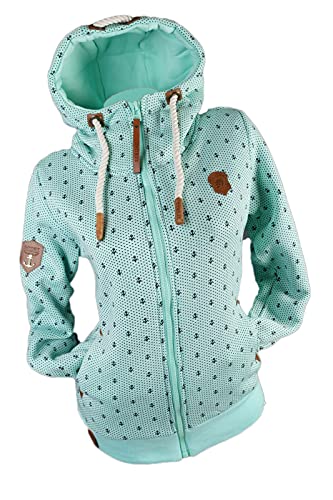 VIN TE Damen Sweat Jacke Kapuze Hoodie Übergangsjacke Fleece gefüttert Anker Dots Gestreift Streifen M-3XL (Türkis-1872, 4XL) von VIN TE