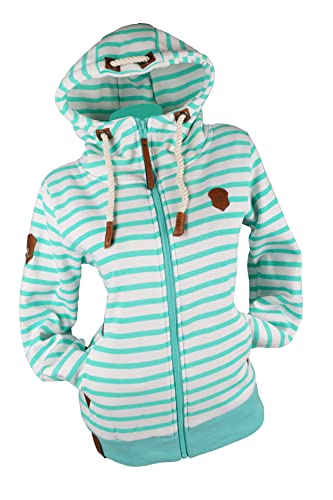 VIN TE Damen Sweat Jacke Kapuze Hoodie Übergangsjacke Fleece gefüttert Anker Dots Gestreift Streifen M-3XL (as3, alpha, 3x_l, regular, regular, Grün-2113, 3XL) von VIN TE