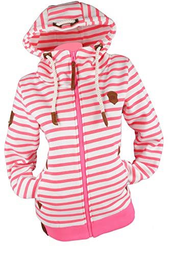 VIN TE Damen Sweat Jacke Kapuze Hoodie Übergangsjacke Fleece gefüttert Anker Dots Gestreift Streifen M-3XL (as3, alpha, 3x_l, regular, regular, Pink-2113, 3XL) von VIN TE