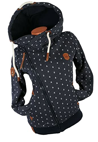 Damen Sweat Jacke Kapuze Hoodie Übergangsjacke Fleece gefüttert Anker Dots M-3XL (Blau, 3XL) von VIN TE