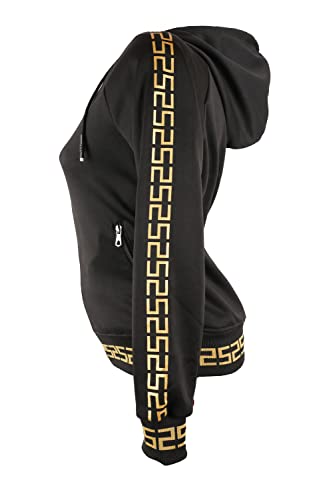 VIN TE Damen Sweat Jacke Übergangsjacke Kapuze Hoodie Fleece gefüttert Applikation Gold oder Silber S-3XL (Gold, XXL) von VIN TE