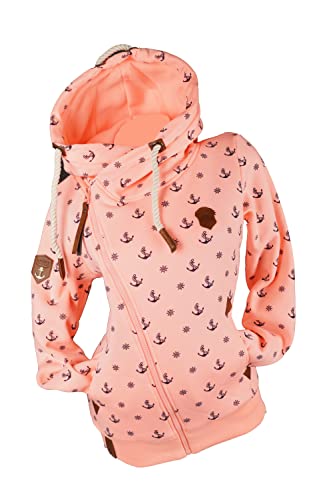 VIN TE Damen Sweat Jacke XXL Kapuze Hoodie Übergangsjacke Fleece gefüttert schräger Reißverschluss verschiedene Modelle Anker Pfote M - 3XL (as3, alpha, x_l, regular, regular, Rosa-1797, XL) von VIN TE