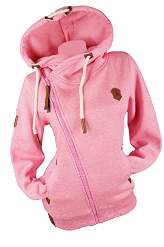 VIN TE Damen Sweat Jacke XXL Kapuze Hoodie Übergangsjacke Fleece gefüttert schräger Reißverschluss verschiedene Modelle Anker Pfote Uni M - 3XL (as3, alpha, 3x_l, regular, regular, Pink-1941, 3XL) von VIN TE