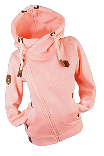 VIN TE Damen Sweat Jacke XXL Kapuze Hoodie Übergangsjacke Fleece gefüttert schräger Reißverschluss verschiedene Modelle Anker Pfote Uni M - 3XL (as3, alpha, 4x_l, regular, regular, Rosa-1727, 4XL) von VIN TE