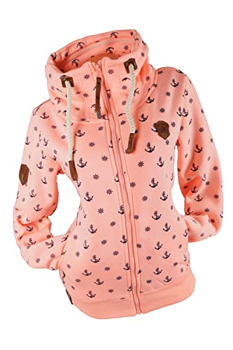 VIN TE Damen Sweat Jacke ohne Kapuze mit Stehkragen Fleece Übergangsjacke Anker Motiv oder Unifarben M L XL 2XL 3XL (as3, alpha, m, regular, regular, Rosa-2066, M) von VIN TE