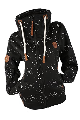 VIN TE Damen Sweat Jacke ohne Kapuze mit Stehkragen Fleece Übergangsjacke Anker Motiv oder Unifarben M L XL 2XL 3XL (as3, alpha, x_l, regular, regular, Schwarz-1976, XL) von VIN TE