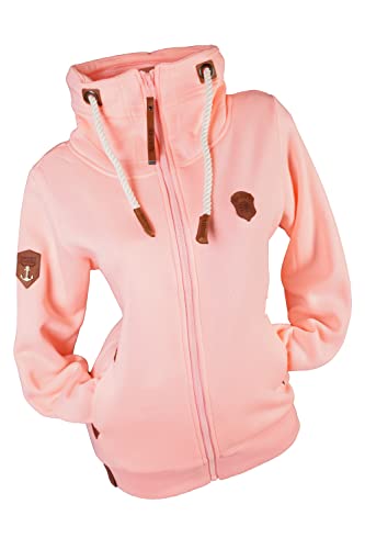 VIN TE Damen Sweat Jacke ohne Kapuze mit Stehkragen Fleece Übergangsjacke Anker Motiv oder Unifarben M L XL 2XL 3XL (as3, alpha, xx_l, regular, regular, Rosa-2049, XXL) von VIN TE