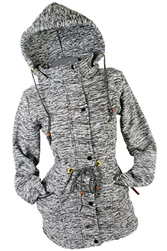 VIN TE Damen Sweat Parka Mantel Jacke Hoodie Kapuze Fleece gefüttert meliert M-XXL (Grau, XL) von VIN TE