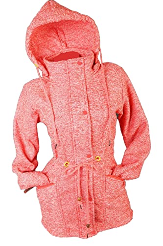 VIN TE Damen Sweat Parka Mantel Jacke Hoodie Kapuze Fleece gefüttert meliert M-XXL (Koralle, M) von VIN TE