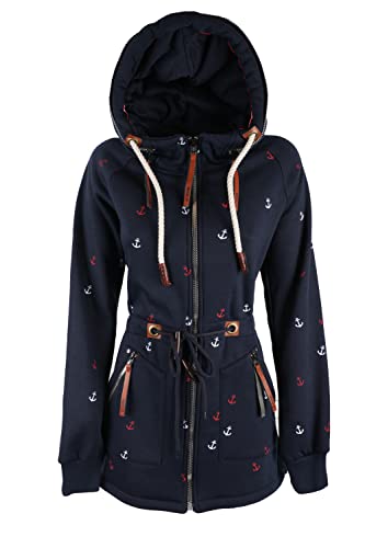 VIN TE Damen Sweat Parka Mantel Jacke Kapuze Fleece gefüttert Hoodie Anker M L XL 2XL (Blau-1010, M) von VIN TE