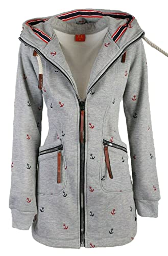 VIN TE Damen Sweat Parka Mantel Jacke Kapuze Fleece gefüttert Hoodie Anker M L XL 2XL (Grau, M) von VIN TE