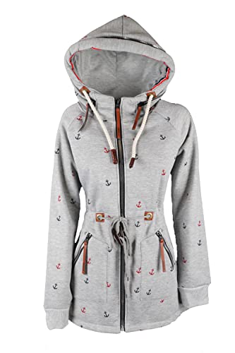 Damen Sweat Parka Mantel Jacke Kapuze Fleece gefüttert Hoodie Anker M L XL 2XL (Grau-1010, XXL) von VIN TE