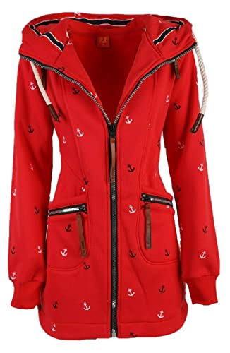 VIN TE Damen Sweat Parka Mantel Jacke Kapuze Fleece gefüttert Hoodie Anker M L XL 2XL (Rot, XL) von VIN TE