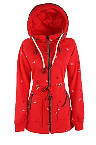 VIN TE Damen Sweat Parka Mantel Jacke Kapuze Fleece gefüttert Hoodie Anker M L XL 2XL (Rot-1010, M) von VIN TE