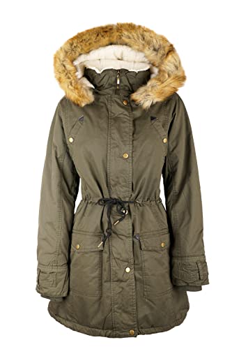VIN TE Damen Winter Mantel mit Kunstpelz Kapuze Parka Jacke Anorak Outdoor Teddyfell-Futter gefüttert S-5XL (as3, alpha, 3x_l, regular, regular, Army-Grün) von VIN TE