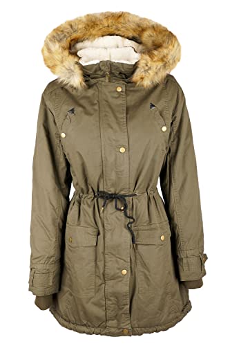 VIN TE Damen Winter Mantel mit Kunstpelz Kapuze Parka Jacke Anorak Outdoor Teddyfell-Futter gefüttert S-5XL (as3, alpha, l, regular, regular, Olive) von VIN TE