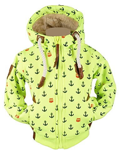 VIN TE Kinder Sweat Jacke Kapuze Hoodie dick gefüttert Teddyfell Futter Anker 98-134 (as3, numeric, numeric_116, regular, Neongelb-61/62, 116) von VIN TE