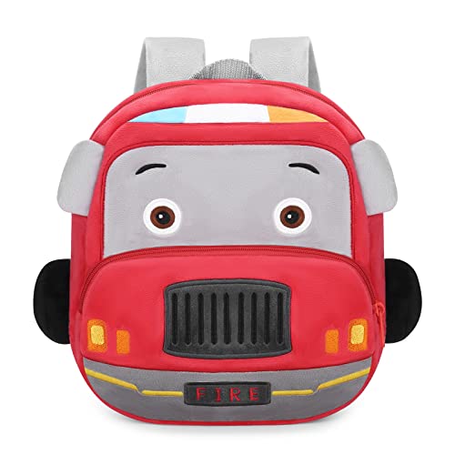 Nette Kleine Kleinkind Kinder Rucksack Plüsch Tier Cartoon Mini Kinder Tasche für Baby Mädchen Junge Alter 1-3 Jahre Rotes Feuerwehrauto von VINBAGGE