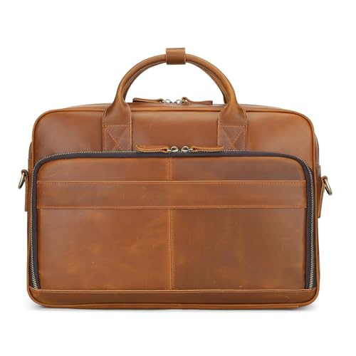 VINBAGGE Businesstasche Herren Echtleder Aktentasche Männer Handtasche Vintage Laptoptasche Arbeitstasche Damen Umhängetasche Schultertasche für 14 Zoll Notebook - Braun von VINBAGGE